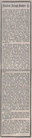 Nachruf auf Joseph Bucher in der Donau-Zeitung vom 9. Dezember 1909.