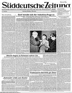 Titelseite der SZ vom 4.5.1954. (Süddeutsche Zeitung Archiv)