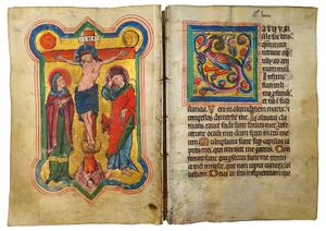 Blick in die ältesten Archivale des Landeskirchlichen Archivs der ELKB in Nürnberg, einem lateinischen Psalter, der um 1250/60 datiert wird und vermutlich aus dem Kloster Hildesheim stammt. (LAELKB, Bibliothek F2 / Fen. I, 415, 4°, Foto: Marcel Luitjens)