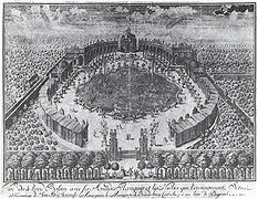 Neues Schloss Eremitage, Federzeichnung von Johann Thomas Köppel (1711-1762), um 1757. (Bayerische Verwaltung der staatlichen Schlösser, Gärten und Seen)