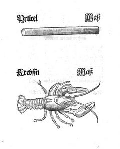 Brittlmaß und Krebsmaß. Aus: Bayrischen Landtsordnung 1553, München 1598. (Bayerische Staatsbibliothek, 2 Bavar. 1606 o, nach fol. CLIII)