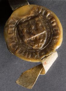 Siegel von Albrecht Köbel, Hammerherr zu Schönsee, auf der "Großen Hammereinung" vom 7. Januar 1387. (Stadtarchiv Amberg, Urk. 216)