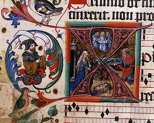 Zweibändiges Prachtpsalterium: Geburt Christi. Augsburg, Georg Beck und Sohn, 1495. (Augsburg, Staats- und Stadtbibliothek, 2 Cod. 49a, f. 165v)