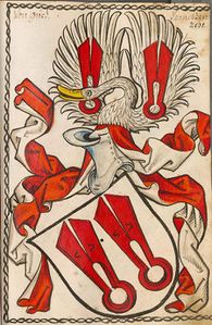 Älteste Form des Wappen derer von Giech im Scheiblerschen Wappenbuch um 1450/80. (aus: BSB Cod.Icon. 312 c., fol. 281)