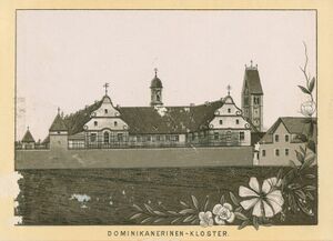 Dominikanerinnen-Kloster Bad Wörishofen (Lkr. Unterallgäu). Lithographie um 1895. (Bayerische Staatsbibliothek, Bildarchiv port-036807)