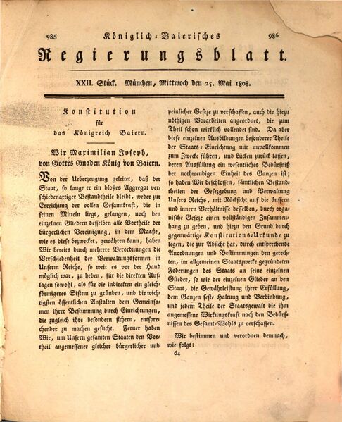 Datei:Druckausgabe Konstitution Bayern Regierungsblatt 1808.jpg