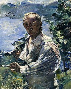 Lovis Corinth (1858-1925), Großes Selbstporträt vor dem Walchensee, 1924. Öl auf Leinwand, 135,7 x 107 cm. (bavarikon) (Pinakothek der Moderne, Inventar-Nr.: 11327)