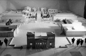 Modell des Königsplatzes mit Parteibauten und Ehrentempeln, 15. März 1934, vor den NS-Baumaßnahmen. (Bayerische Staatsbibliothek, Bildarchiv hoff-8909)