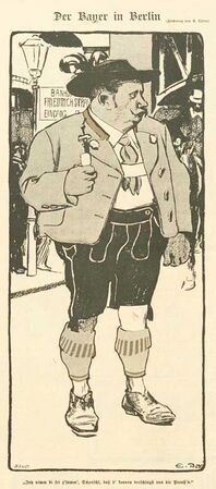 Karikatur "Der Bayer in Berlin", von Eduard Thöny (1866-1950), 1899. (Abb. aus: Simplicissimus Nr. 12 (1899), 305)