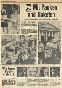 Die "tz-Hostessen" verteilten im Münchner Stadtgebiet am 18. September 1968 die Erstausgabe der tz. Bericht, 19. September 1968, 5. (tz)