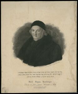 Wolf Hamburger (1770-1850) war Rabbiner und der letzte Leiter der Talmudschule in Fürth. Kupferstich von Gerson Löwensohn (1817-1871). (Public Domain via The National Library of Israel)