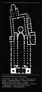 Grundriss des Freisinger Doms. (in: Freising. 1250 Geistliche Stadt. 2. Band: Beiträge zur Geschichte und Kunstgeschichte der altbayerischen Bischofsstadt, Freising 1994, Umschlag)