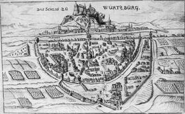Die Erstürmung der Festung Marienberg durch den schwedischen König Gustav Adolf am 18. Oktober 1631 gemäß einer zeitgenössischen Flugschrift. (Bayerische Staatsbibliothek, Einbl. V,8 lb, lizenziert durch CC BY-NC-SA 4.0)