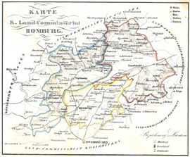 Die administrativen Zuschnitte des königlich-bayerischen Landcommissariats Homburg in der Rheinpfalz. Altflächenkolorierte Lithografien von Georg Dubois, Zweibrücken, um 1830. (Sammlung Siebenpfeiffer-Stiftung, Homburg (Saarpfalz))
