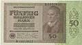 50 Billionen Mark-Banknote der Reichsbank, Februar 1924. (HVB Stiftung Geldscheinsammlung)