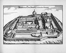 Die Plassenburg von Süden um 1550. Abb. aus: Matthäus Merian: Topographia Franconiae, Frankfurt 1648 (Universitätsbibliothek Würzburg)