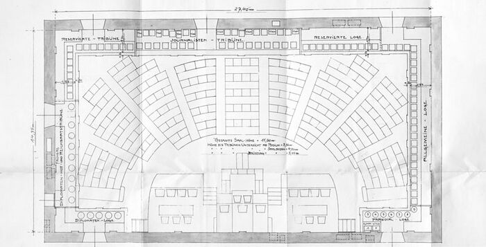 Lageplan des Sitzungssaals der Abgeordneten, 1919. (Staatsarchiv München, Staanw 2709)