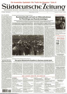 Titelseite der SZ vom 18.7.1994. (Süddeutsche Zeitung Archiv)
