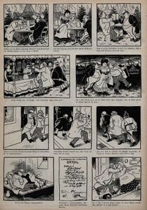Karikatur "Reise des Herrn Lehmann zum Münchner Oktoberfest" von Josef Benedikt Engl (1867-1907) aus dem Simplicissimus, Heft 56, 5.12.1905, S. 2. (Bayerische Staatsbibliothek, Bildarchiv port-010405)