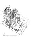 Rekonstruktion des Domes um 1315. Isometrische Zeichnung von Gilbert Diller und Ana Pancini. (Abb. aus: Achim Hubel/Manfred Schuller, Der Dom zu Regensburg. Tafeln, Regensburg 2010, Tafel 14)