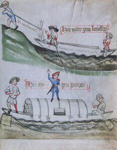 Salzfahrt Laufen-Passau im Spätmittelalter: Laufen an der Salzach (Lkr. Berchtesgadener Land) war ein wichtiger Umschlagplatz für Salz, das über Regensburg nach Passau ins Böhmische hinein gehandelt wurde. (Stadtarchiv Passau, II A 25)