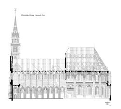 Längsschnitt durch die Lorenzkirche aus der Bauhütte unter Josef Schmitz und Otto Schulz, 1910/11 (Archiv der Kirchengemeinde St. Lorenz Nürnberg)