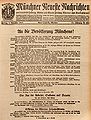 Proklamation des Freistaates Bayern durch Kurt Eisner, 8. November 1918, Münchner Neueste Nachrichten, 71. Jahrgang, Nr. 564. (Bayerische Staatsbibliothek, 2 H.un.app. 47 h-1918,10-12)