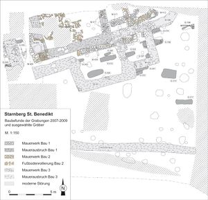 Abb. 16: Plan der Gräberfunde in Starnberg, St. Benedikt. (Bayerisches Landesamt für Denkmalpflege)
