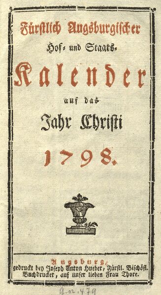 Datei:Titelblatt Hof- und Staatskalender Augsburg 1798.jpg
