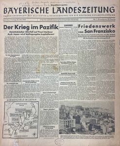 Titelblatt der Bayerischen Landeszeitung vom 25. Mai 1945. (Bayerische Staatsbibliothek, 2 Z 45.12)