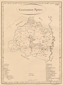 Das Consistorium Speyer, Karte von Tobias Dannheimer (1769-1861). Abbildung aus: Die evangelische Kirche im Königreiche Baiern, Kempten, ca. 1820. (Bayerische Staatsbibliothek -- Mapp. XI,605 c-4)