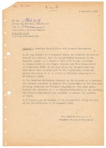 Rücktrittsschreiben von Ministerpräsident Hoegner an die Militärregierung vom 5. Dezember 1946, englischsprachige Version. (Bayerisches Hauptstaatsarchiv, StK 10907)