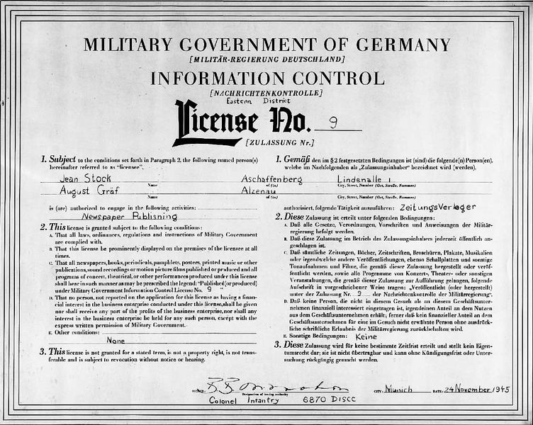 Datei:Lizenzurkunde Main-Echo 1945.jpg
