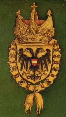 Wappen Maximilians I. von Österreich (reg. 1486-1519, Kaiser seit 1508). Ausschnitt aus dem von Albrecht Dürer (1471-1528) angefertigten Portrait des Kaisers von 1519. (Wikimedia Commons)