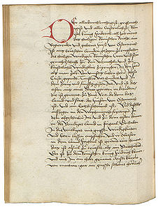 Erste Seite aus der Chonik des Hektor Mülich (c. 1420-c. 1489). Abb. aus: Hektor Mülich, Chronik, Augsburg n. 1486. (Staats- und Stadtbibliothek Augsburg, 2 ° Cod. Aug. 72)