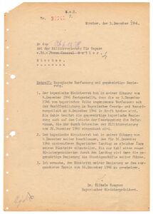 Deutschsprachige Version des Rücktrittsschreibens von Ministerpräsident Hoegner. (Bayerisches Hauptstaatsarchiv, StK 10907)