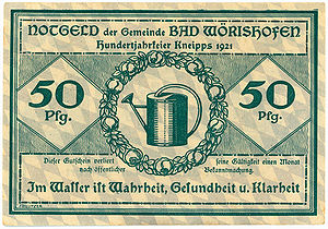 Notgeld über 50 Pfennig, ausgestellt von der Gemeinde Bad Wörishofen im Jahr 1921. (bavarikon) (HVB Stiftung Geldscheinsammlung - Inventarnummer: DE-BY-86825-V1403a-2)