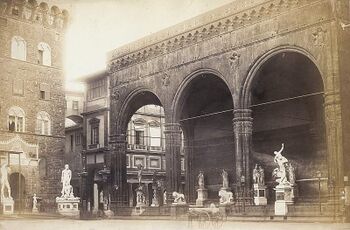 Ansicht der Loggia dei Lanzi in Florenz. Farbfotografie, Datierung unbekannt. (Alinari Archives / Universal Images Group)