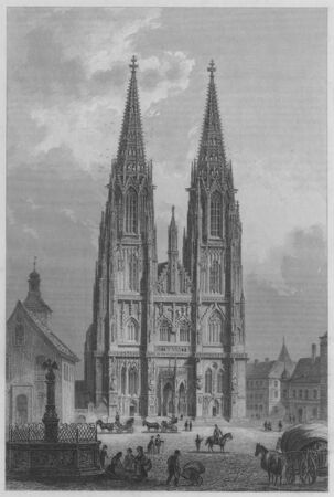 Regensburg, Dom. Stahlstich von Franz Hablitschek (1824-1867), um 1865. (Bayerische Staatsbibliothek, Bildarchiv port-001127)