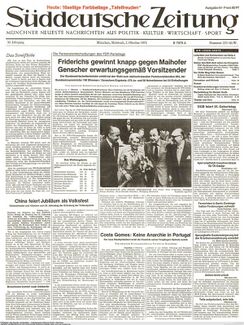 Titelseite der SZ vom 2.10.1974. (Süddeutsche Zeitung Archiv)