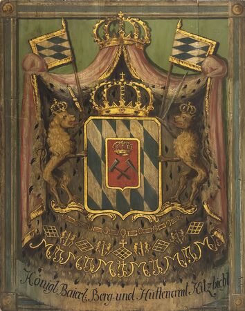 Amtsschild des Königlichen Baierischen Berg- und Hüttenamtes Kitzbühl, um 1806/09. (Tiroler Landesmuseen, Historische Sammlung, Inv.-Nr. AK/OER/85)