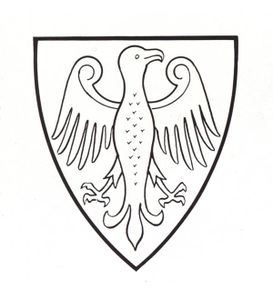 Eagle shield, presumably coat of arms of the Counts Palatine of Bavaria, 12th/13th century. This coat of arms' colours are not documented. (Graphic art: Max Reinhart, Passau)