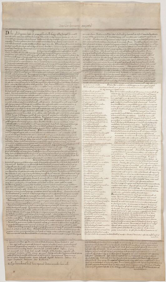 Notitia Arnonis von 788/90. Abschrift des 12. Jahrhunderts auf einem einzelnen Pergamentblatt. Stelle des danebenstehenden Ausschnittes hervorgehoben.(Bayerisches Hauptstaatsarchiv, HL Salzburg 21a)