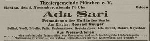 Anzeige eines von der Theatergemeinde München veranstalteten Konzerts im Münchner Odeon, in: Allgemeine Zeitung, 1.11.1924, 15. (Bayerische Staatsbibliothek)