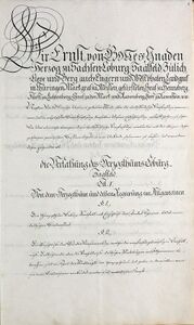 Herzog Ernst I. (1784-1844) verlieh 1821 den bis dato eigenständigen Landesteilen Coburg und Saalfeld eine gemeinsame landständische Verfassung. (Staatsarchiv Coburg, Landtag 1555)