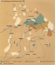 Die Aufteilung des Straubinger Erbes 1429. (in: Bäumler/Brockhoff/Henker, Von Kaisers Gnaden, 2005, 45)