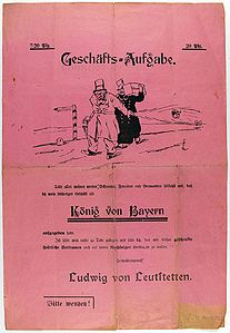 Diese Karikatur thematisiert die Abdankung des bayerischen Königs Ludwig III. im Jahre 1918 unter dem Titel "Geschäftsaufgabe"... (Landesarchiv Speyer, Y 24, Nr. 6232)