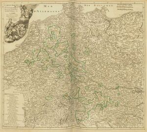 Karte der geistlichen Fürstentümer im Römisch-Deutschen Reich, 2. Hälfte 18. Jahrhundert, nach 1764. (Bayerische Staatsbibliothek, 2 Mapp. 96 m)