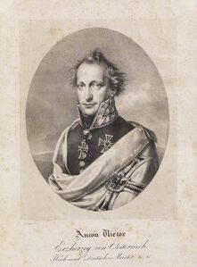 Erzherzog Anton Viktor von Österreich (1779-1835) als Hochmeister des Deutschen Ordens (1804-1835). Der Reichsdeputationshauptschluss 1803 veränderte den Orden grundlegend. Er verlor im Wiener Frieden 1809 (Artikel 4) all seine Güter, mit Ausnahme derjenigen auf habsburgischem Gebiet. Fortan beschränkte sich sein Wirken allein auf die k. & k. Monarchie. Anton Viktor war zudem von 1816-1828 Vizekönig des lombardisch-venetianischen Königreiches. (Foto: Wikimedia Commons)