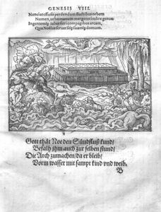 "Arche Noah" aus den "Biblischen Figuren" des Virgil Solis. (Universitätsbibliothek München, W 4 Art. 111)